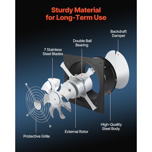 Ανεμιστήρας εξάτμισης VEVOR 25,4 cm, Επιτοίχιος ανεμιστήρας εξαερισμού υψηλής ταχύτητας 988 CFM με έλεγχο ταχύτητας, χαμηλή κατανάλωση, φορητός απορροφητήρας εξαερισμού για σοφίτα, γκαράζ, υπόγειο, εργαστήριο, κουζίνα, κοτέτσι, μαύρο