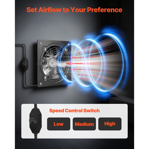 Ανεμιστήρας εξάτμισης VEVOR 20,3 cm, Επιτοίχιος ανεμιστήρας εξαερισμού υψηλής ταχύτητας 576 CFM με έλεγχο ταχύτητας, χαμηλή κατανάλωση, φορητός απορροφητήρας εξαερισμού για σοφίτα, γκαράζ, υπόγειο, εργαστήριο, κουζίνα, κοτέτσι, μαύρο
