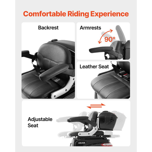 Τρίτροχα σκούτερ VEVOR βαρέως τύπου για ηλικιωμένους και ενήλικες, χωρητικότητα 250 κιλών, μεγάλη εμβέλεια 35 χλμ., ηλεκτρικό σκούτερ αναψυχής παντός εδάφους 1000W, μέγιστη ικανότητα αναρρίχησης 20°