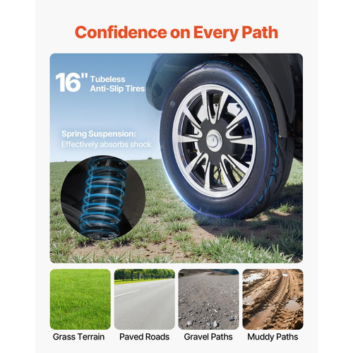 Τρίτροχα σκούτερ VEVOR βαρέως τύπου για ηλικιωμένους και ενήλικες, χωρητικότητα 250 κιλών, μεγάλη εμβέλεια 35 χλμ., ηλεκτρικό σκούτερ αναψυχής παντός εδάφους 1000W, μέγιστη ικανότητα αναρρίχησης 20°