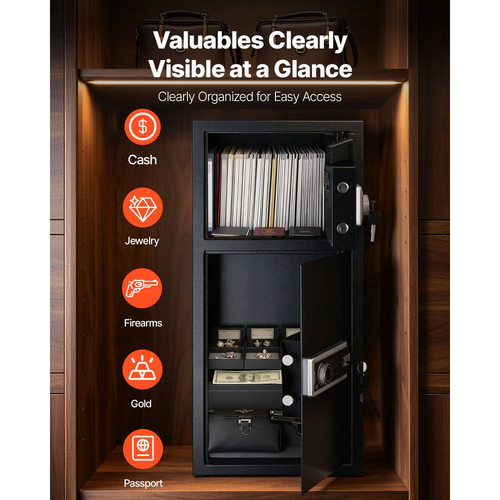 Χρηματοκιβώτιο VEVOR 7,2 κυβικών ποδιών, Διπλό Χρηματοκιβώτιο με Κλειδαριά, Κλειδί, Κωδικός Πρόσβασης και LED, Πυράντοχο Θησαυροφυλάκιο Ψυχρής Έλασης από Ατσάλι με Θυρίδα Αποθήκευσης για Χρήματα, Έγγραφα, Κοσμήματα και Τιμαλφή, Εύκολη Συναρμολόγηση, Μαύρο