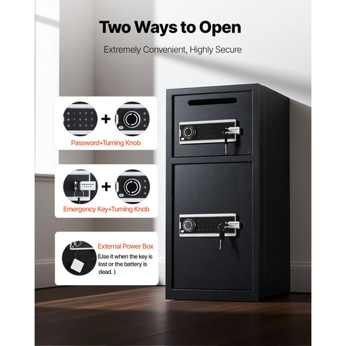 Χρηματοκιβώτιο VEVOR 7,2 κυβικών ποδιών, Διπλό Χρηματοκιβώτιο με Κλειδαριά, Κλειδί, Κωδικός Πρόσβασης και LED, Πυράντοχο Θησαυροφυλάκιο Ψυχρής Έλασης από Ατσάλι με Θυρίδα Αποθήκευσης για Χρήματα, Έγγραφα, Κοσμήματα και Τιμαλφή, Εύκολη Συναρμολόγηση, Μαύρο
