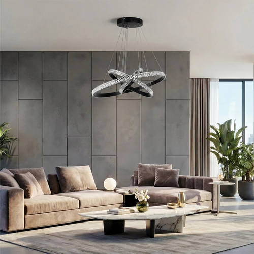 kelvo® DIAMOND KLV-101-0237-V2 Κρεμαστό Φωτιστικό Οροφής LED 100W 10000lm 180° AC 220-240V IP20 Ρυθμιζόμενο Λευκό CCT με Χειριστήριο από 2700K έως 6000K Dimmable - Lumileds SMD Chip - Μαύρο Ματ - Μ60 x Π60 x Υ60cm - 3 Χρόνια Εγγύηση