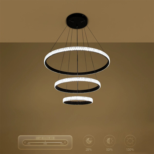 kelvo® DIAMOND KLV-101-0237-V2 Κρεμαστό Φωτιστικό Οροφής LED 100W 10000lm 180° AC 220-240V IP20 Ρυθμιζόμενο Λευκό CCT με Χειριστήριο από 2700K έως 6000K Dimmable - Lumileds SMD Chip - Μαύρο Ματ - Μ60 x Π60 x Υ60cm - 3 Χρόνια Εγγύηση