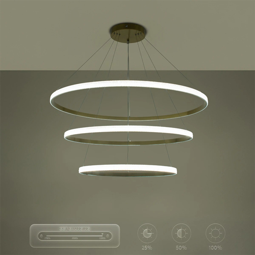 kelvo® DIAMOND KLV-101-0242-V2 Κρεμαστό Φωτιστικό Οροφής LED 150W 15000lm 180° AC 220-240V IP20 Ρυθμιζόμενο Λευκό CCT με Χειριστήριο από 2700K έως 6000K Dimmable - Lumileds SMD Chip - Χρυσό Πλατίνα - Μ100 x Π100 x Υ100cm - 3 Χρόνια Εγγύηση