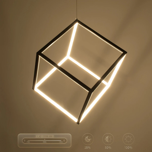 kelvo® KIBOO KLV-101-0261 Κρεμαστό Φωτιστικό Οροφής LED 36W 3600lm 360° AC 220-240V IP20 Ρυθμιζόμενο Λευκό CCT με Χειριστήριο από 2700K έως 6000K Dimmable - Lumileds SMD Chip - Μαύρο Ματ - Μ40 x Π40 x Υ40cm - 3 Χρόνια Εγγύηση