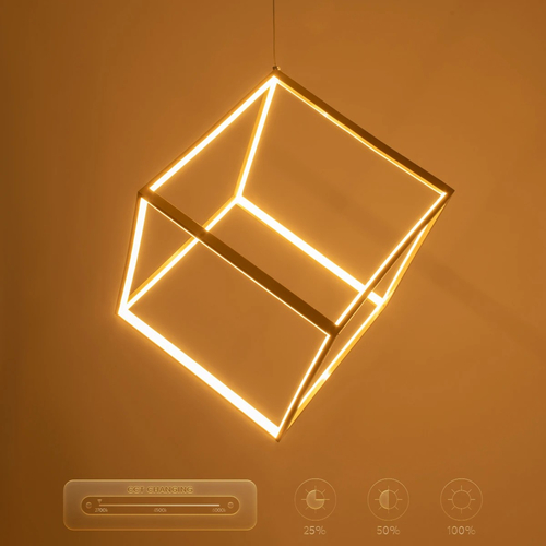 kelvo® KIBOO KLV-101-0262 Κρεμαστό Φωτιστικό Οροφής LED 36W 3600lm 360° AC 220-240V IP20 Ρυθμιζόμενο Λευκό CCT με Χειριστήριο από 2700K έως 6000K Dimmable - Lumileds SMD Chip - Χρυσό Πλατίνα - Μ40 x Π40 x Υ40cm - 3 Χρόνια Εγγύηση