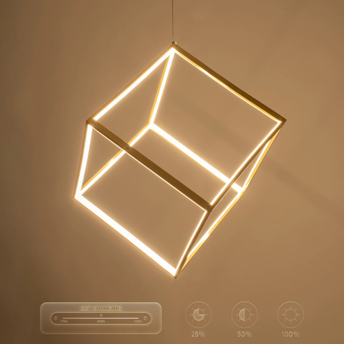 kelvo® KIBOO KLV-101-0262 Κρεμαστό Φωτιστικό Οροφής LED 36W 3600lm 360° AC 220-240V IP20 Ρυθμιζόμενο Λευκό CCT με Χειριστήριο από 2700K έως 6000K Dimmable - Lumileds SMD Chip - Χρυσό Πλατίνα - Μ40 x Π40 x Υ40cm - 3 Χρόνια Εγγύηση