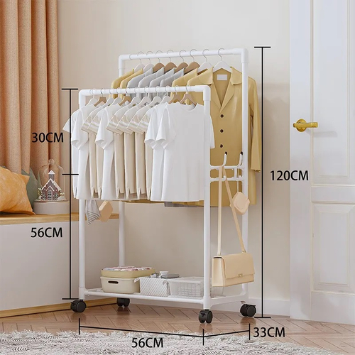 Τροχήλατη κρεμάστρα δαπέδου με ράφι παπουτσιών - YH6619-1 - 522817 - White