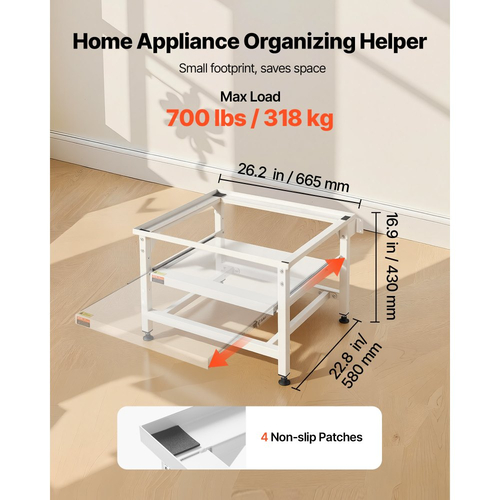 Βάση πλυντηρίου VEVOR, ύψος 410 mm, βάσεις πλυντηρίου και στεγνωτηρίου με συρόμενο δίσκο, χωρητικότητα βάρους 318 kg, αντιολισθητικά πόδια, βαριά ατσάλινη βάση πλυντηρίου ρούχων γενικής χρήσης, λευκό