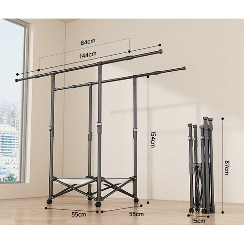 Πτυσσόμενη κρεμάστρα δαπέδου & απλώστρα ρούχων τροχήλατη - SG202602 - 282210 - White