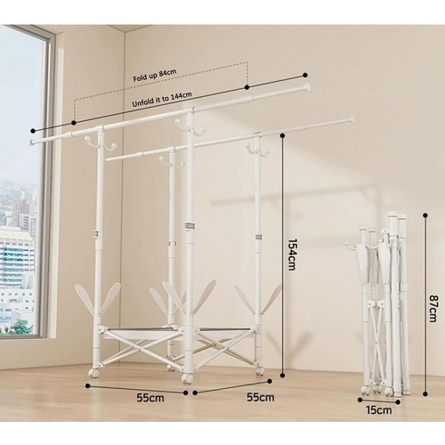 Πτυσσόμενη κρεμάστρα δαπέδου & απλώστρα ρούχων τροχήλατη - SG202604 - 282227 - White