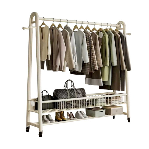 Τροχήλατη κρεμάστρα δαπέδου με ράφια  - 12008A - 282265 - White