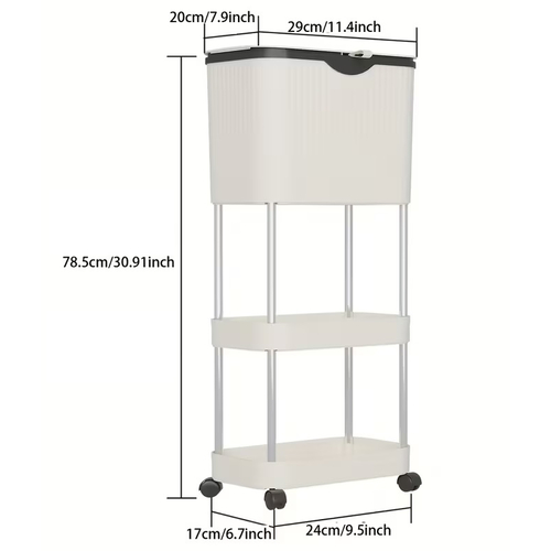 Τροχήλατη ραφιέρα κουζίνας τριώροφη με κάδο - YH9811-3 - 282296