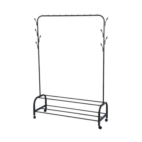 Τροχήλατη κρεμάστρα δαπέδου με ράφια παπουτσιών - YP-608 - 522619 - Black