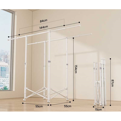 Πτυσσόμενη κρεμάστρα δαπέδου & απλώστρα ρούχων τροχήλατη - SG202601 - 282203 - White