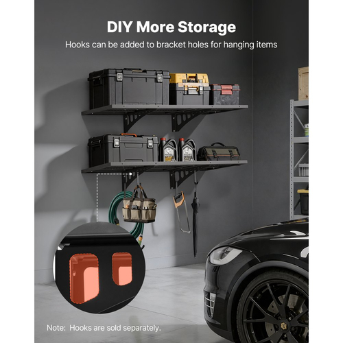 Ράφια τοίχου γκαράζ VEVOR 2 επιπέδων βαρέως τύπου, ατσάλινη μονάδα ραφιών τοίχου 50 x 122 cm, πλωτή μεταλλική βάση αποθήκευσης 500 x 1219 mm ανά ράφι για γκαράζ με συνολική χωρητικότητα βάρους 254 kg, μαύρη