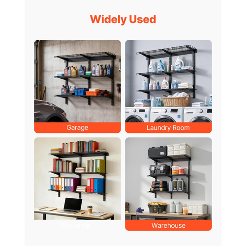 Ράφια τοίχου γκαράζ VEVOR 3 επιπέδων βαρέως τύπου, ατσάλινη μονάδα ραφιών τοίχου 275 x 914 mm, πλωτή μεταλλική βάση αποθήκευσης 275 x 914 mm ανά ράφι για γκαράζ με συνολική χωρητικότητα βάρους 204 kg, μαύρη