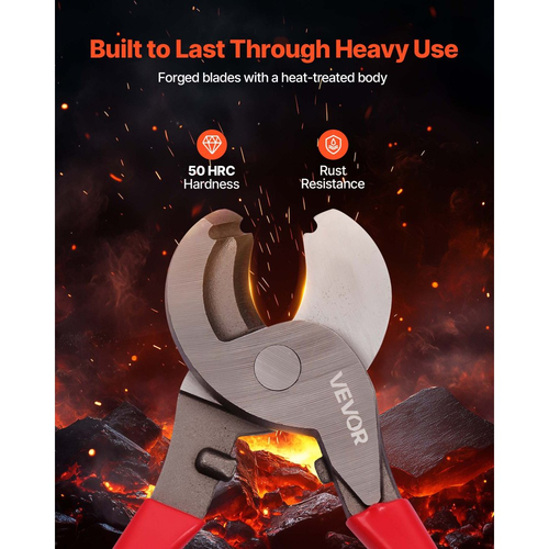 Κόφτης καλωδίων υψηλής μόχλευσης VEVOR, συμπαγής 235 mm, σφυρήλατες λεπίδες και λαβές με επίστρωση PVC, πένσα κοπής καλωδίων βαρέως τύπου για αλουμίνιο 4/0 AWG, μαλακό χαλκό 2/0 AWG και καλώδιο επικοινωνίας 100 ζευγών 24AWG