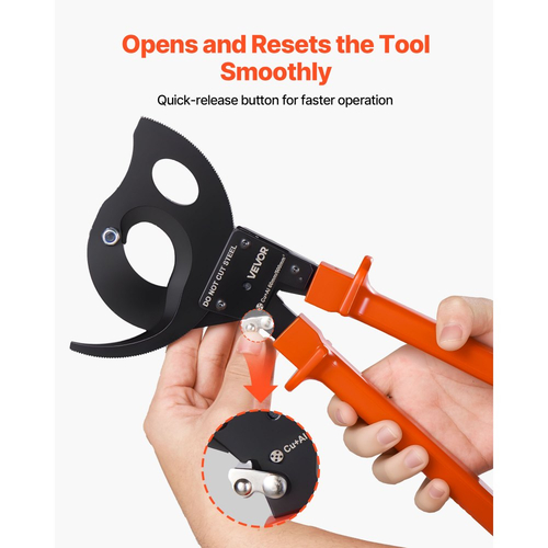 Κόφτης καλωδίων με καστάνια VEVOR, λεπίδες από ελατήριο χάλυβα με λαβές με επίστρωση PVC, κουμπί γρήγορης απελευθέρωσης, κόφτης καλωδίων με καστάνια βαρέως τύπου για κοπή καλωδίων χαλκού και αλουμινίου έως 1000 MCM / 500 mm²