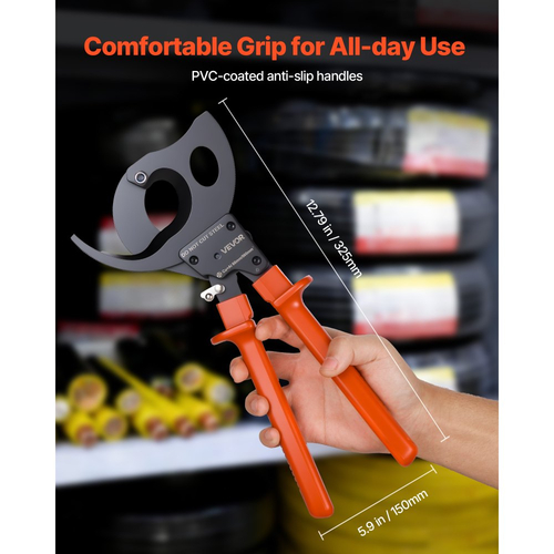 Κόφτης καλωδίων με καστάνια VEVOR, λεπίδες από ελατήριο χάλυβα με λαβές με επίστρωση PVC, κουμπί γρήγορης απελευθέρωσης, κόφτης καλωδίων με καστάνια βαρέως τύπου για κοπή καλωδίων χαλκού και αλουμινίου έως 1000 MCM / 500 mm²
