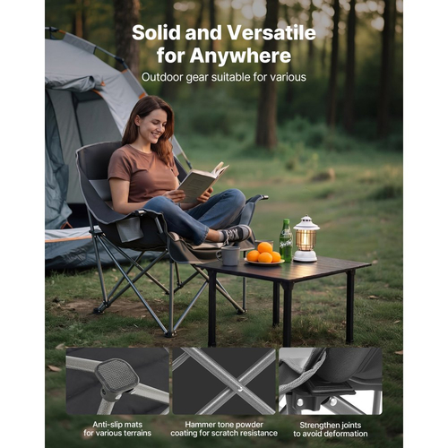 VEVOR Υπερμεγέθεις Καρέκλες Κάμπινγκ, Βαρέως Τύπου 204 kg, Φορητές Πτυσσόμενες Καρέκλες Κάμπινγκ με Επενδυμένη Επένδυση και Διπλές Θήκες για Ποτήρια & Θήκες για Ποτήρια Κρασιού, Τσάντα Μεταφοράς για Υπαίθριες Χρήσης, Ψάρεμα, Μαύρο & Γκρι, 1 Πακέτο