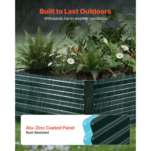 Γαλβανισμένο υπερυψωμένο παρτέρι VEVOR, 2030 x 1020 x 460 mm, Κιτ ορθογώνιας μεταλλικής γλάστρας εξωτερικού χώρου, Ανθεκτικό στη σκουριά υπερυψωμένο κουτί φύτευσης με γάντια, Alu-Zinc, για καλλιέργεια λουλουδιών και λαχανικών, σκούρο πράσινο