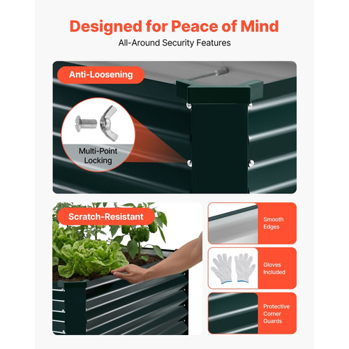 Γαλβανισμένο υπερυψωμένο παρτέρι VEVOR, 2030 x 1020 x 460 mm, Κιτ ορθογώνιας μεταλλικής γλάστρας εξωτερικού χώρου, Ανθεκτικό στη σκουριά υπερυψωμένο κουτί φύτευσης με γάντια, Alu-Zinc, για καλλιέργεια λουλουδιών και λαχανικών, σκούρο πράσινο