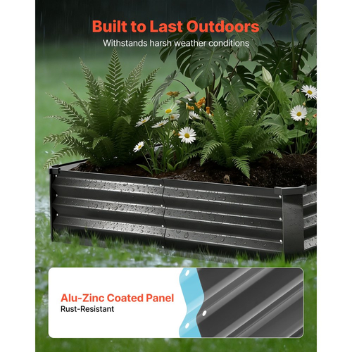 VEVOR 2 τεμάχια γαλβανισμένα υπερυψωμένα παρτέρια κήπου, 2400 x 1200 x 300 mm, Κιτ ορθογώνιων μεταλλικών κουτιών γλάστρας εξωτερικού χώρου, Υπερυψωμένο κουτί φύτευσης με γάντια, Alu-Zinc, για καλλιέργεια λουλουδιών και λαχανικών, σκούρο γκρι