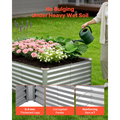 Γαλβανισμένο υπερυψωμένο παρτέρι VEVOR, 2400 x 1200 x 620 mm, Κιτ ορθογώνιας μεταλλικής γλάστρας εξωτερικού χώρου, Υπερυψωμένο κουτί φύτευσης χωρίς πάτο με γάντια, Alu-Zinc, για καλλιέργεια λουλουδιών και λαχανικών, Ασημί