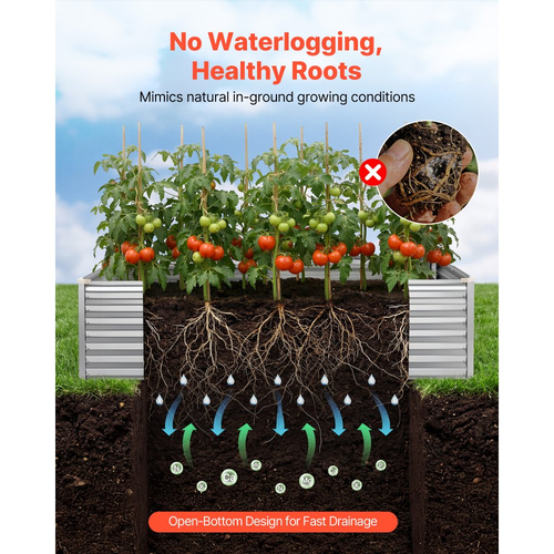 Γαλβανισμένο υπερυψωμένο παρτέρι VEVOR, 2400 x 1200 x 620 mm, Κιτ ορθογώνιας μεταλλικής γλάστρας εξωτερικού χώρου, Υπερυψωμένο κουτί φύτευσης χωρίς πάτο με γάντια, Alu-Zinc, για καλλιέργεια λουλουδιών και λαχανικών, Ασημί