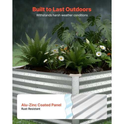 Γαλβανισμένο υπερυψωμένο παρτέρι VEVOR, 2400 x 1200 x 620 mm, Κιτ ορθογώνιας μεταλλικής γλάστρας εξωτερικού χώρου, Υπερυψωμένο κουτί φύτευσης χωρίς πάτο με γάντια, Alu-Zinc, για καλλιέργεια λουλουδιών και λαχανικών, Ασημί