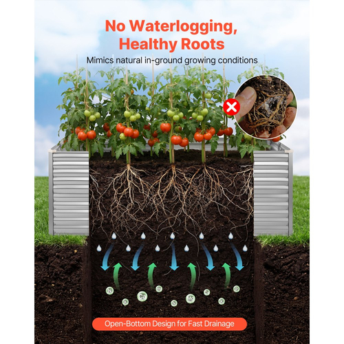 Γαλβανισμένο υπερυψωμένο παρτέρι VEVOR, 2400 x 1200 x 860 mm, Ορθογώνιο μεταλλικό κουτί γλάστρας εξωτερικού χώρου, Κουτί φύτευσης χωρίς πάτο με γάντια, ανθεκτικό στη σκουριά Alu-Zinc, για καλλιέργεια λουλουδιών και λαχανικών, Ασημί