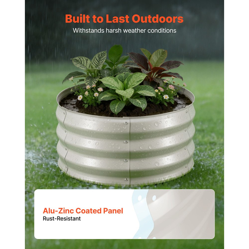 VEVOR 3 τεμάχια γαλβανισμένα υπερυψωμένα παρτέρια κήπου, 60 x 60 x 30 cm, Κιτ στρογγυλών μεταλλικών κουτιών γλάστρας εξωτερικού χώρου, υπερυψωμένα κουτιά κήπου χωρίς πάτο με γάντια, Alu-Zinc, για φύτευση λουλουδιών λαχανικών βοτάνων, μπεζ