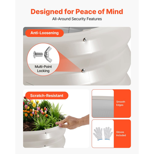 VEVOR 3 τεμάχια γαλβανισμένα υπερυψωμένα παρτέρια κήπου, 60 x 60 x 30 cm, Κιτ στρογγυλών μεταλλικών κουτιών γλάστρας εξωτερικού χώρου, υπερυψωμένα κουτιά κήπου χωρίς πάτο με γάντια, Alu-Zinc, για φύτευση λουλουδιών λαχανικών βοτάνων, μπεζ