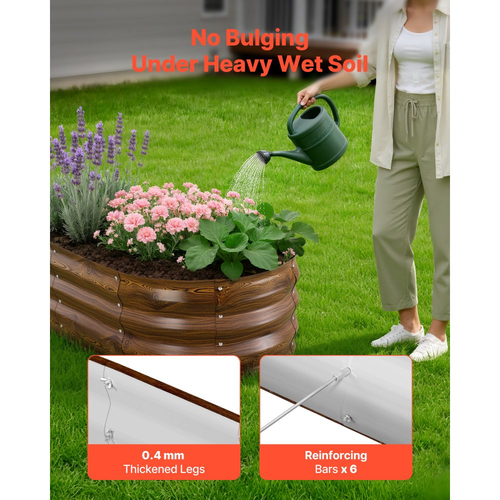 VEVOR 2 τεμάχια γαλβανισμένα υπερυψωμένα παρτέρια κήπου, 1200 x 600 x 300 mm, Κιτ οβάλ μεταλλικών κουτιών γλάστρας εξωτερικού χώρου, Κουτί κήπου χωρίς πάτο με γάντια, Alu-Zinc, για φύτευση λουλουδιών και λαχανικών, με βαθύ κόκκο ξύλου