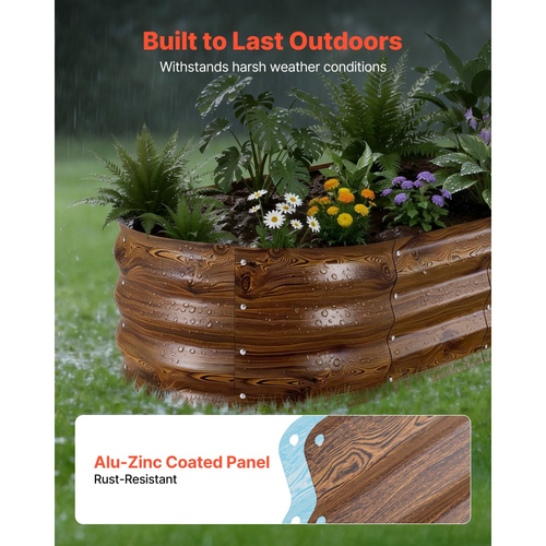 VEVOR 2 τεμάχια γαλβανισμένα υπερυψωμένα παρτέρια κήπου, 1200 x 600 x 300 mm, Κιτ οβάλ μεταλλικών κουτιών γλάστρας εξωτερικού χώρου, Κουτί κήπου χωρίς πάτο με γάντια, Alu-Zinc, για φύτευση λουλουδιών και λαχανικών, με βαθύ κόκκο ξύλου