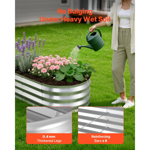 VEVOR 2 τεμάχια γαλβανισμένα υπερυψωμένα παρτέρια κήπου, 1200 x 600 x 300 mm, Κιτ οβάλ μεταλλικών κουτιών γλάστρας εξωτερικού χώρου, Υπερυψωμένο κουτί κήπου χωρίς πάτο με γάντια, Alu-Zinc, για φύτευση λουλουδιών και λαχανικών, Ασημί