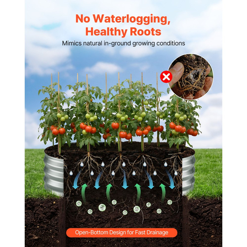 VEVOR 2 τεμάχια γαλβανισμένα υπερυψωμένα παρτέρια κήπου, 1200 x 600 x 300 mm, Κιτ οβάλ μεταλλικών κουτιών γλάστρας εξωτερικού χώρου, Υπερυψωμένο κουτί κήπου χωρίς πάτο με γάντια, Alu-Zinc, για φύτευση λουλουδιών και λαχανικών, Ασημί