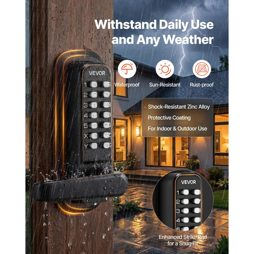 Μηχανική κλειδαριά εισόδου χωρίς κλειδί VEVOR, αναβάθμιση κωδικού 2.0, κωδικός 4-7 ψηφίων, κλειδαριά πόρτας με πληκτρολόγιο διπλής όψης με συνδυασμό κουμπιών και λαβή, αυτόματο κλείδωμα, για εσωτερικό ή εξωτερικό χώρο, μπρούντζος με λάδωμα