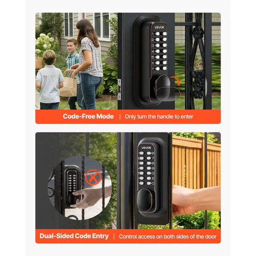 Μηχανική κλειδαριά πόρτας VEVOR χωρίς κλειδί, αναβάθμιση κωδικού 2.0, κωδικός 4-7 ψηφίων, μηχανικό πληκτρολόγιο διπλής όψης με συνδυασμό κουμπιών, αυτόματο κλείδωμα, για εσωτερικό ή εξωτερικό χώρο, μπρούντζος με τριβή λαδιού