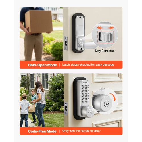 Μηχανική κλειδαριά εισόδου χωρίς κλειδί VEVOR, αναβάθμιση κωδικού 2.0, κωδικός 4-7 ψηφίων, μηχανικό πληκτρολόγιο με συνδυασμό κουμπιών μονής όψης, αυτόματο κλείδωμα, για πύλες κήπου, εσωτερικού ή εξωτερικού χώρου, ασημί