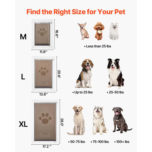 Πόρτα για κατοικίδια VEVOR, Μεγάλη, με Διπλά Μαγνητικά Πτερύγια και Μεταλλικό Πλαίσιο, Ανθεκτική και Αδιάβροχη Πόρτα Σκύλου για Εσωτερικές και Εξωτερικές Πόρτες, Εύκολη Εγκατάσταση, Εύκολη Εισόδου-Εξόδου για Σκύλους, Λευκή