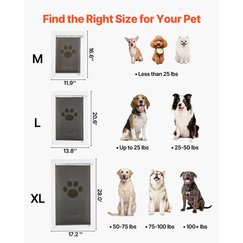 Πόρτα για κατοικίδια VEVOR, Μεγάλη, με τρία μαγνητικά πτερύγια και μεταλλικό πλαίσιο, Ανθεκτική και ανθεκτική στις καιρικές συνθήκες πόρτα σκύλου για εσωτερικές και εξωτερικές πόρτες, Εύκολη εγκατάσταση, Εύκολη είσοδος και έξοδος για σκύλους, Λευκή