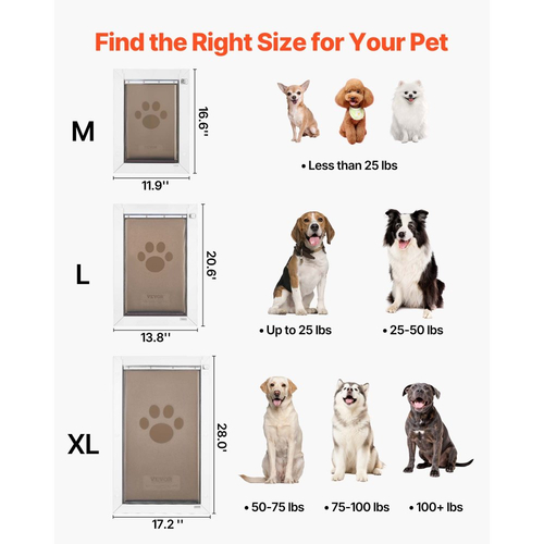 Πόρτα για κατοικίδια VEVOR, μεσαία, με διπλά μαγνητικά πτερύγια και μεταλλικό πλαίσιο, Ανθεκτική και ανθεκτική στις καιρικές συνθήκες πόρτα σκύλου για εσωτερικές και εξωτερικές πόρτες, εύκολη εγκατάσταση, εύκολη πρόσβαση μέσα και έξω για σκύλους, λευκή