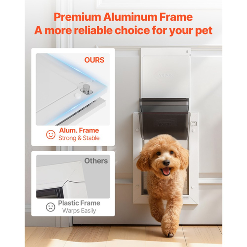 Πόρτα για κατοικίδια VEVOR, μεσαία, με τρία μαγνητικά πτερύγια και μεταλλικό πλαίσιο, Ανθεκτική και ανθεκτική στις καιρικές συνθήκες πόρτα σκύλου για εσωτερικές και εξωτερικές πόρτες, εύκολη εγκατάσταση, εύκολη πρόσβαση μέσα και έξω για σκύλους, λευκή