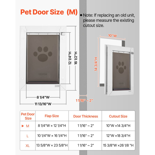 Πόρτα για κατοικίδια VEVOR, μεσαία, με τρία μαγνητικά πτερύγια και μεταλλικό πλαίσιο, Ανθεκτική και ανθεκτική στις καιρικές συνθήκες πόρτα σκύλου για εσωτερικές και εξωτερικές πόρτες, εύκολη εγκατάσταση, εύκολη πρόσβαση μέσα και έξω για σκύλους, λευκή