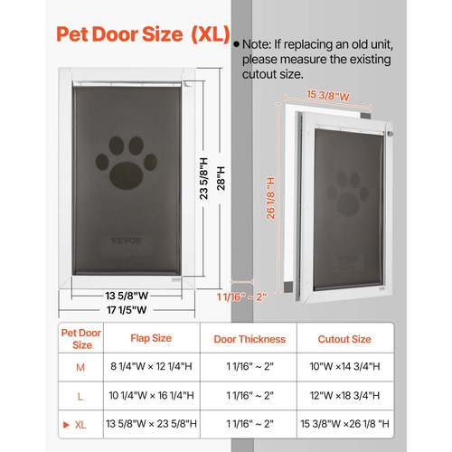 Πόρτα για κατοικίδια VEVOR, πολύ μεγάλη, με τρία μαγνητικά πτερύγια και μεταλλικό πλαίσιο, ισχυρή και ανθεκτική στις καιρικές συνθήκες πόρτα σκύλου για εσωτερικές και εξωτερικές πόρτες, εύκολη εγκατάσταση, εύκολη πρόσβαση μέσα και έξω για σκυλάκια, λευκή