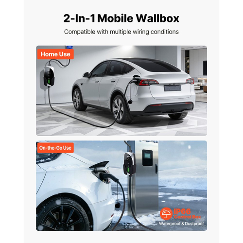 Φορητός επιτοίχιος φορτιστής VEVOR, 7,4 kW 32A, Φορητός φορτιστής ηλεκτρικού οχήματος τύπου 2, Μονοφασικός φορτιστής αυτοκινήτου ηλεκτρικού οχήματος με καλώδιο φόρτισης 6 μέτρων, βύσμα CEE, οθόνη LCD, ρυθμιζόμενος σταθμός φόρτισης ηλεκτρικού οχήματος, κιβώτιο ελέγχου IP66