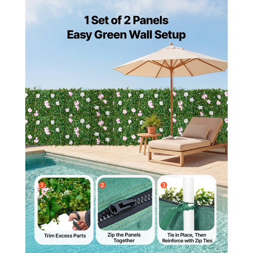 VEVOR Τεχνητό Πολυτελές Φόντο Τοίχου με Λουλούδια, 2 τεμάχια, Κάθε Πάνελ 61 x 243,8 cm, Υπέροχο Τρισδιάστατο Φόντο από Μεταξωτά Λουλούδια Φιλικό προς τα Κατοικίδια, Εύκολη Εγκατάσταση Πάνελ Τοίχου με Λουλούδια για Γάμο, Εκδήλωση, Πάρτι, Διακόσμηση Σπιτιού